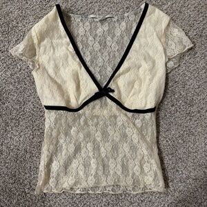 Kimchi Blue Cream Lace Blouse with Black Trim